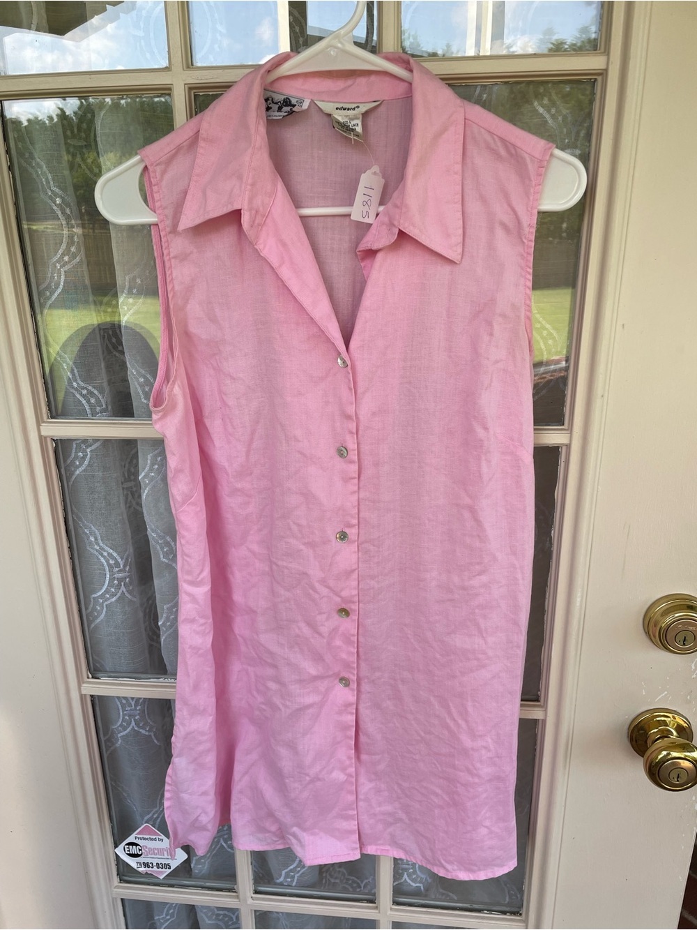 Edward Pink Irish Linen Sleeveless Button Front Shirt Large 100% Linen